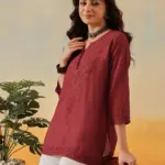 Kaashley Hand Embroidered Maroon Chanderi Lucknowi Chikankari Short Kurti