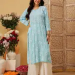 kaashley Hand Embroidered Blue Modal Lucknowi Chikankari Straight Kurta