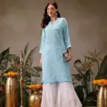 Kaashley Hand Embroidered Blue Georgette Lucknowi Chikankari Straight Kurta With Palazzo