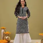 kaashley Hand Embroidered Black And White Georgette Lucknowi Chikankari Straight Kurta With Palazzo